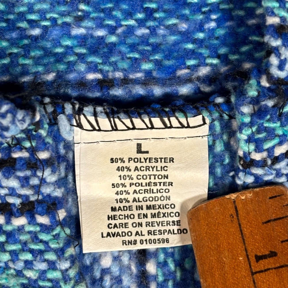 Baja Hoodie Mens L Blue Teal Striped Drug Rug Pullover Surfwear Surfer Hippie - Picture 3 of 6
